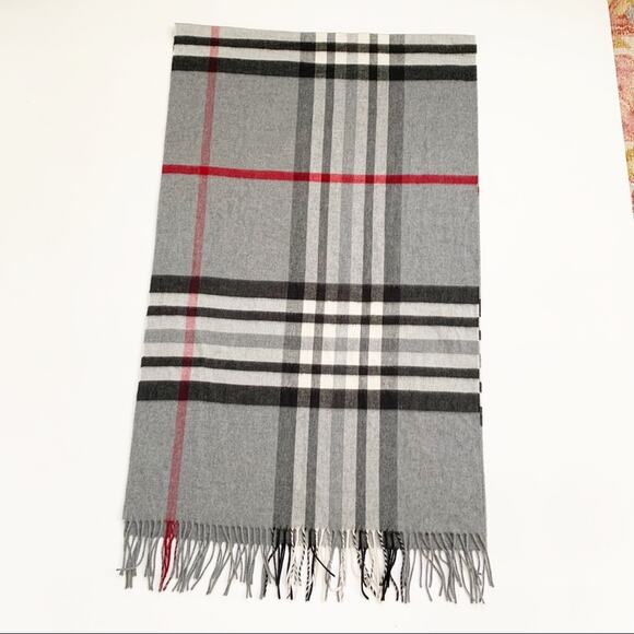 Cashmink V. Fraas Scarf Gray Black Red Checked Wrap 100% Acrylic Hypo Allergenic - Picture 4 of 8